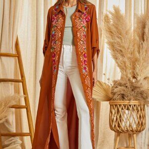 Savanna Jane Button Down Print Maxi Shirt Dress w/embroidery - NWT - Size Small